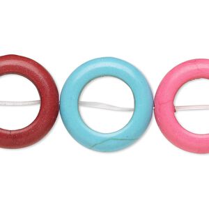 Bead, "howlite" (resin) (imitation), mixed colors, 20mm donut with 11-12mm center hole. Sold per 8-inch strand.