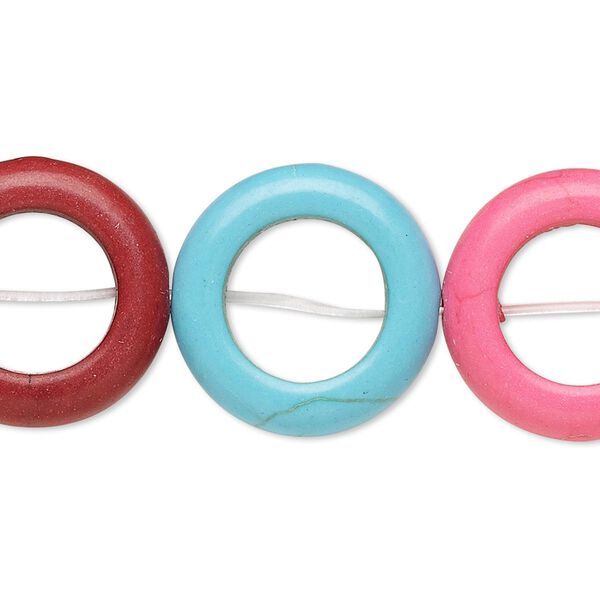 Bead, "howlite" (resin) (imitation), mixed colors, 20mm donut with 11-12mm center hole. Sold per 8-inch strand. image number 0