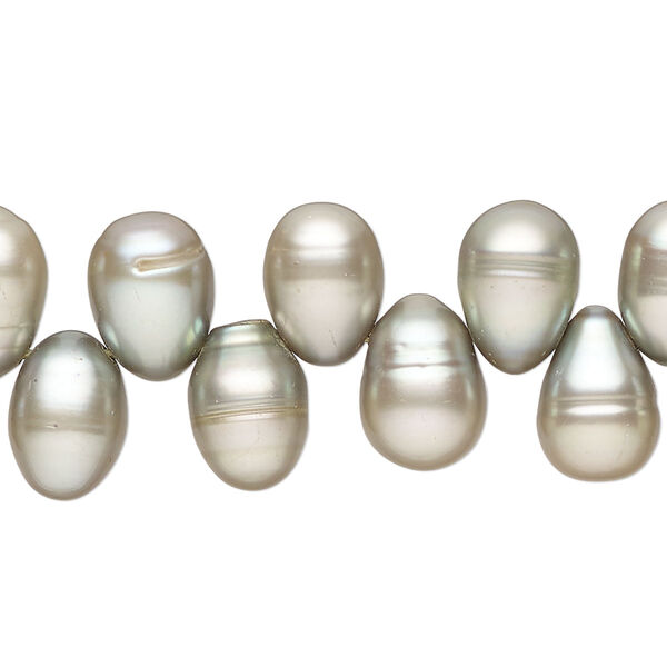 Freshwater rice 1pkg1, cultured pearl C grade, 15 inch light sage 9x7mm-12x8mm cultured image number 0