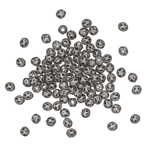 Bead, antique silver-plated brass, 4mm cutout round. Sold per pkg of 100. image number 0