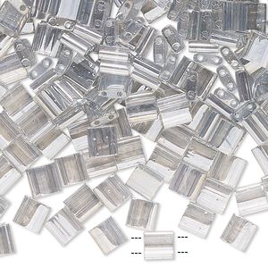 Seed bead, TILA®, glass, pkg/10g, 5mm full tila square, translucent luster light grey, (TL-1881).