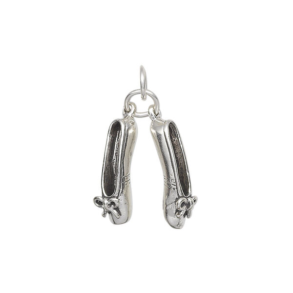 Charm, antiqued sterling silver, 16x5mm 3D pair of ballet slippers. Sold individually. image number 0