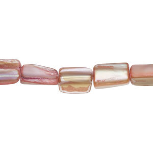 Mother-of-pearl shell 1pkg1, stick bead 15 inch pink / tan 9x6mm-12x10mm