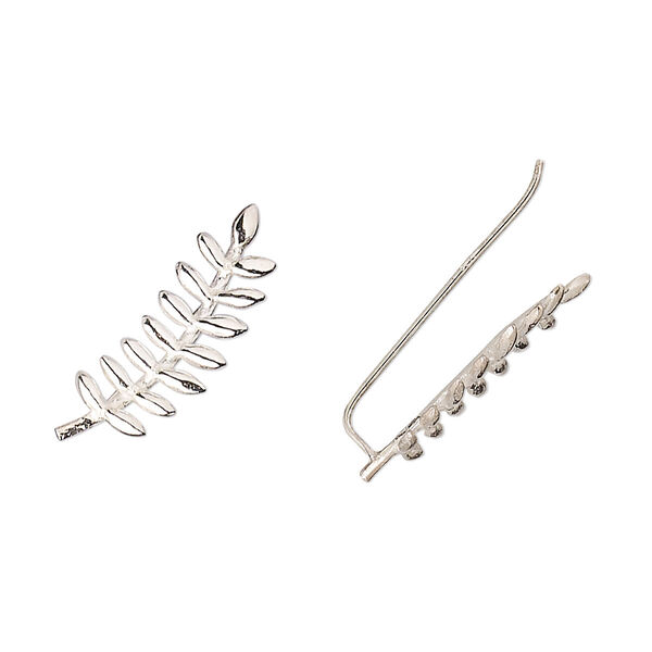 Earring, Create Compliments®, sterling silver, 20.5x8.5mm left- and right-facing fern leaves ear climber, 23 gauge. Sold per pair. image number 0