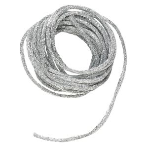 Cord, Satinique™, satin, metallic silver, 2mm. Sold per pkg of 9-1/2 feet.