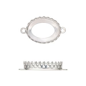 Link, sterling silver, 18x14mm oval with decorative trim and open back with 16x12mm oval cabochon bezel setting. Sold individually.