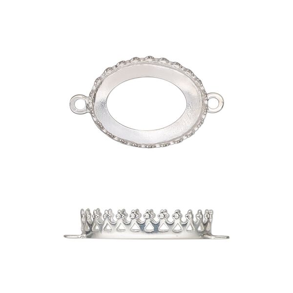 Link, sterling silver, 18x14mm oval with decorative trim and open back with 16x12mm oval cabochon bezel setting. Sold individually. image number 0
