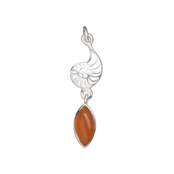 Carnelian / sterling silver 1pkg1, nautilus drop antiqued 26x8mm image number 0