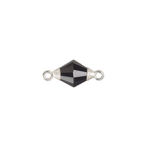 Black onyx / copper / sterling silver 1pkg1, silver-plated hand-cut faceted bicone link 13x8mm