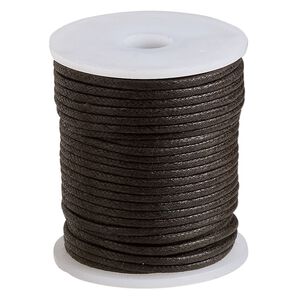 Cord, waxed cotton, brown, 2mm, 50+ pound test. Sold per 25-meter spool.
