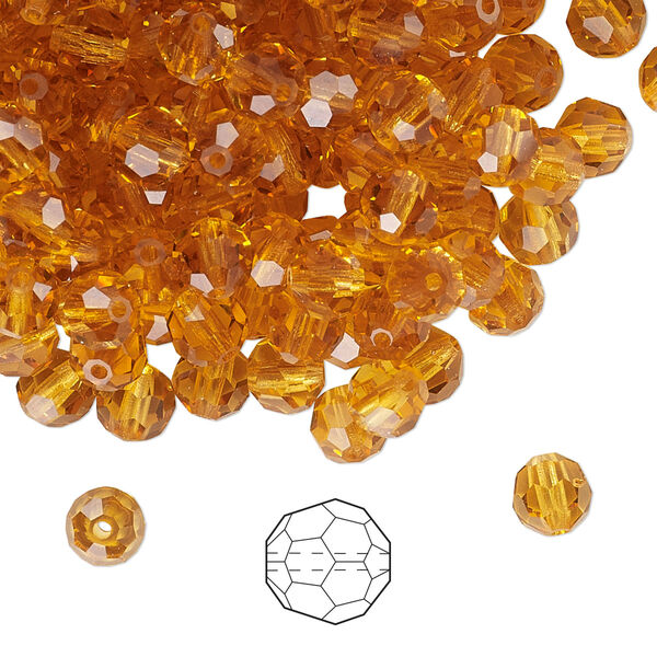 Bead 576pk topaz, Preciosa Czech crystal 5mm round image number 0