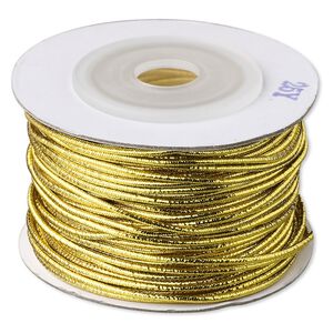 Bracelet cord, elastic, metallic gold, 1mm. Sold per 25-yard spool.