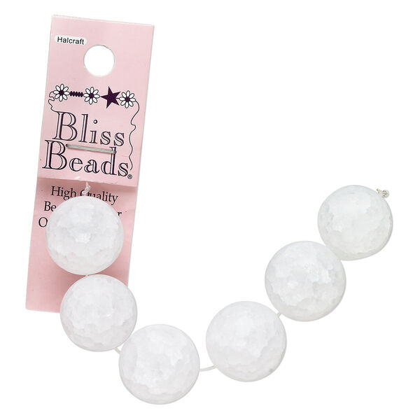 Bead, crackle quartz crystal (natural), 20mm round, Mohs hardness 7. Sold per pkg of 6. image number 0