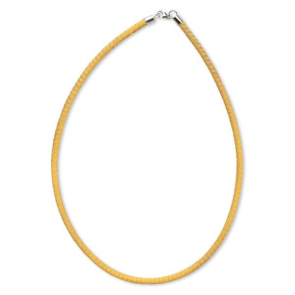 Necklace, imitation leather with imitation rhodium-finished silver and brass, yellow, 3-4mm, 18 inches with lobster claw clasp. Sold individually. image number 0