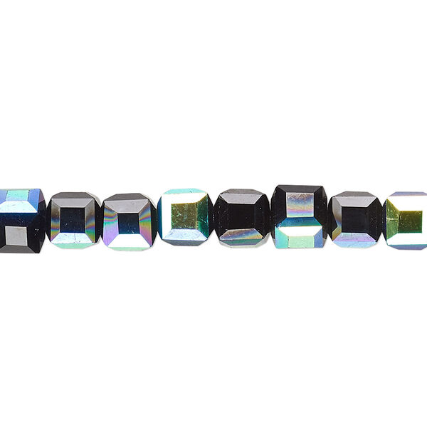 Bead 1pk 18 facets opaque black AB, Celestial Crystal® 6mm cube 15.5-16 inch image number 0