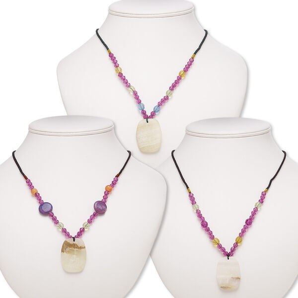 Italian "onyx" / multi-gemstone / acrylic 1pkg3, barrel necklace B- grade, continuous 20-24 inch mix 36x26mm-38x28mm image number 0
