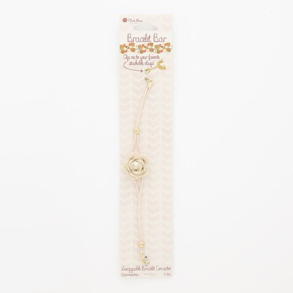 Bracelet component, vinyl / felt / gold-finished "pewter" (zinc-based alloy) / gold-finished steel, cream / white / light pink, 20mm wide, 6 inches. Sold individually. image number 0