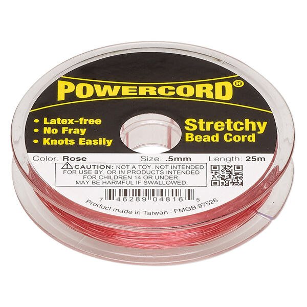 Cord, Powercord®, elastic, rose, 0.5mm, 4-pound test. Sold per 25-meter spool. image number 0