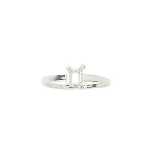 Ring, Sure-Set™, sterling silver, 6x4mm 4-prong emerald-cut basket setting, size 7. Sold individually.