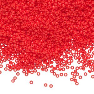 Seed bead, Miyuki, glass, pkg/250g, #15 rocaille, opaque vermillion red, (RR-407).