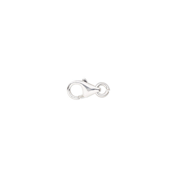 Clasp, lobster claw, sterling silver, 7x4mm with jump ring. Sold per pkg of 10. image number 0