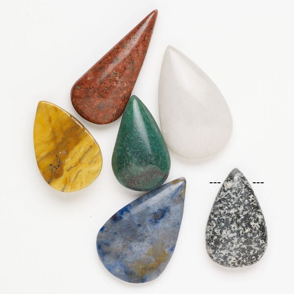 Multi-gemstone 1pkg6, top-drilled puffed / flat teardrop focal mix 31x19mm-39x23mm image number 1