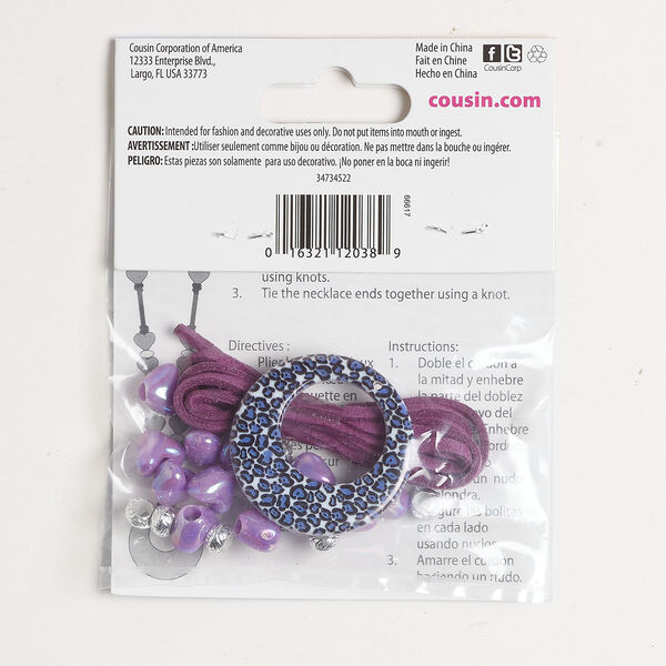 Necklace kit 1pkg20, acrylic / faux suede, purple / black / white, assorted sizes / mixed shapes. image number 1