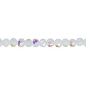 Bead 1pk 32 facets translucent clear frosted AB, Celestial Crystal® 4mm round 15.5-16 inch