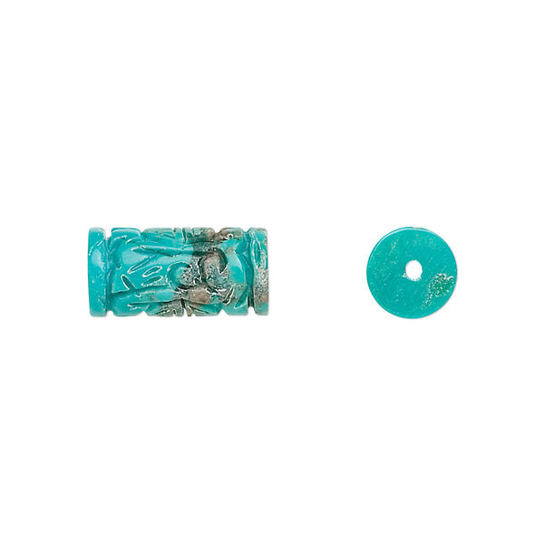 Turquoise 1pkg1, hand-cut carved tube bead B grade, 14x7mm image number 0