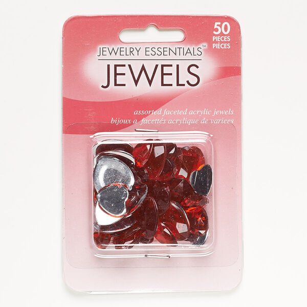 Flat back mix, acrylic, red, 8x8mm-16x16mm faceted heart. Sold per pkg of 50. image number 0