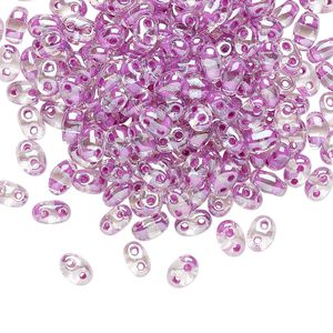 Seed bead, Preciosa Twin™ Czech glass, pkg/250g, 5x2.5mm oval, transparent violet terra color-lined clear, (38628).