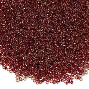 Seed bead, Miyuki, glass, pkg/35g, #15 rocaille, translucent wine-lined luster peridot (RR-336).
