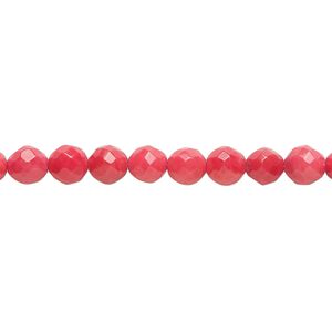 Bead, bamboo coral (dyed), medium to dark red, 5-6mm faceted round, B- grade, Mohs hardness 3-1/2 to 4. Sold per 16-inch strand.