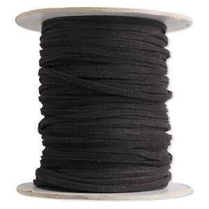 Cord, faux suede lace, black, 3mm. Sold per 100-yard spool.