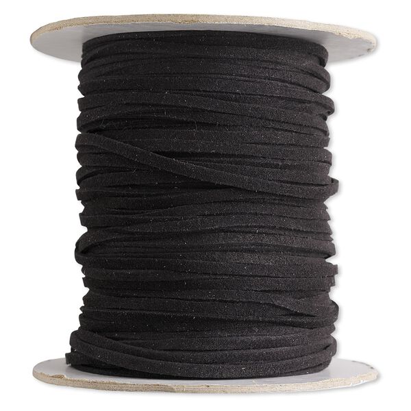Cord, faux suede lace, black, 3mm. Sold per 100-yard spool. image number 0
