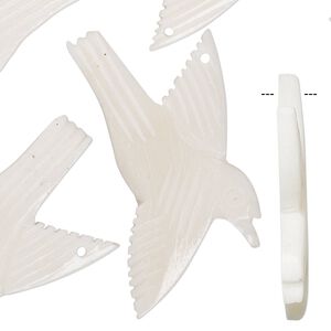 Focal, bone (bleached), white, 37x33mm single-sided carved bird, Mohs hardness 2-1/2. Sold per pkg of 3 pairs.
