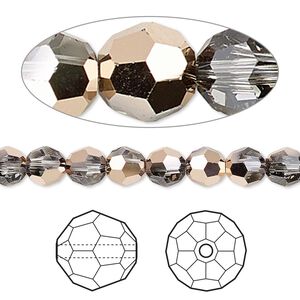 Bead 144pk crystal rose gold 18Kt gold-plated, Crystal Passions® 6mm round 5000