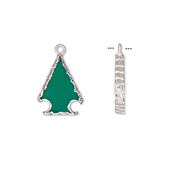 Drop, green onyx (dyed) / electroplated silver / silver-plated sterling silver, 20x15mm hand-cut Christmas tree. Sold per pkg of 2. image number 0