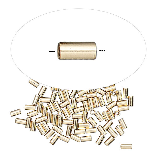 Crimp, 14Kt gold-filled, 3x1.6mm smooth round tube, 1.1mm inside diameter. Sold per pkg of 100. image number 0