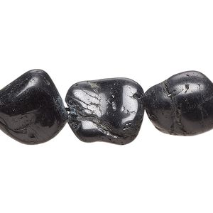 Black tourmaline 1pkg1, hand-cut partially polished tumbled nugget bead natural 15 inch medium