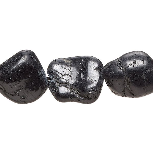 Black tourmaline 1pkg1, hand-cut partially polished tumbled nugget bead natural 15 inch medium image number 0