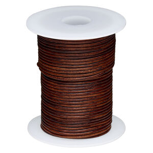 Cord, leather (dyed) 1pkg25yd, antique brown, 1.5mm round, per spool.