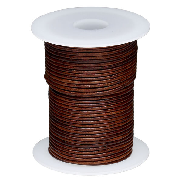 Cord, leather (dyed) 1pkg25yd, antique brown, 1.5mm round, per spool. image number 0