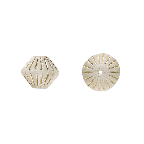 Bead, Preciosa, Czech pressed glass, opaque clear matte gold,11mm fluted bicone. Sold per pkg of 12. image number 0