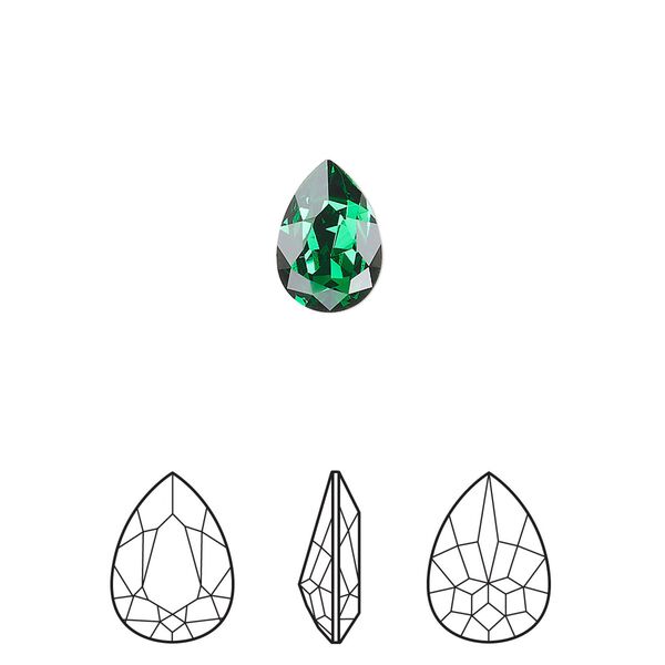 Fancy stone 144pk majestic green foil back, Swarovski® 10x7mm pear 4320 image number 0