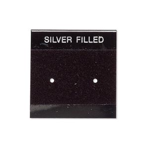 Earring card, flocked plastic, black and silver, 1x1-inch square with "SILVER FILLED." Sold per pkg of 100.