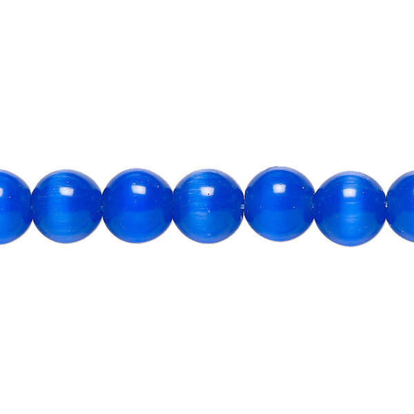 Bead, cat's eye glass (fiber optic glass), dark blue, 8mm round, quality grade. Sold per 15-1/2" to 16" strand. image number 0