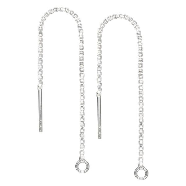 Ear thread 1pkg2 sterling silver, 2.75 inch box chain / closed loop, 1 pair image number 0