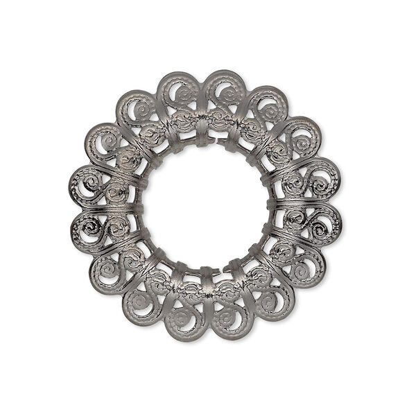 Component, gunmetal-plated brass, 29mm single-sided filigree open round with 14mm center hole. Sold per pkg of 10. image number 0