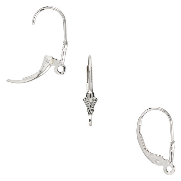 Ear wire, 14KtW white gold, 16mm leverback with 7x3mm shield and open loop. Sold per pair. image number 0